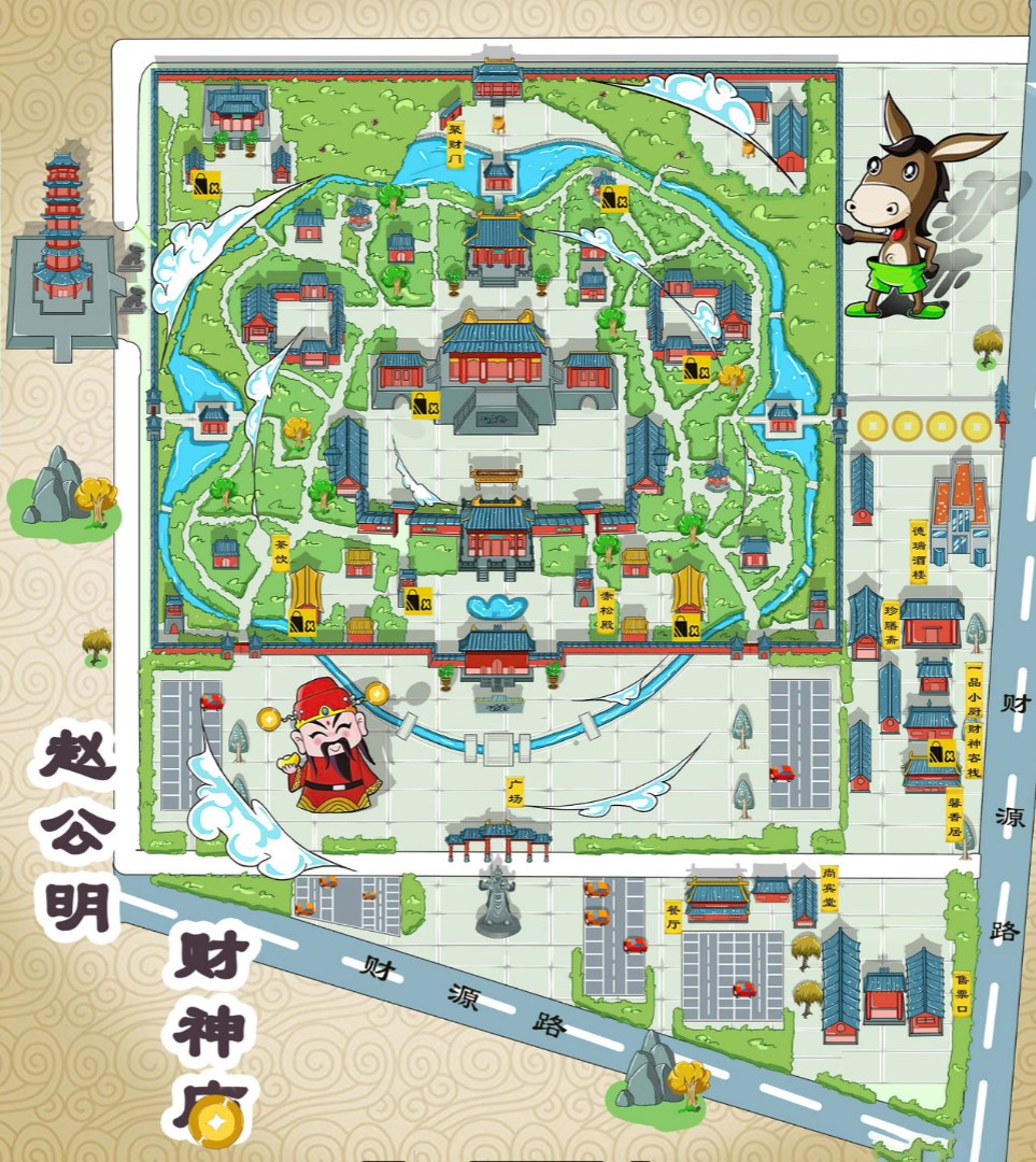青河寺庙类手绘地图